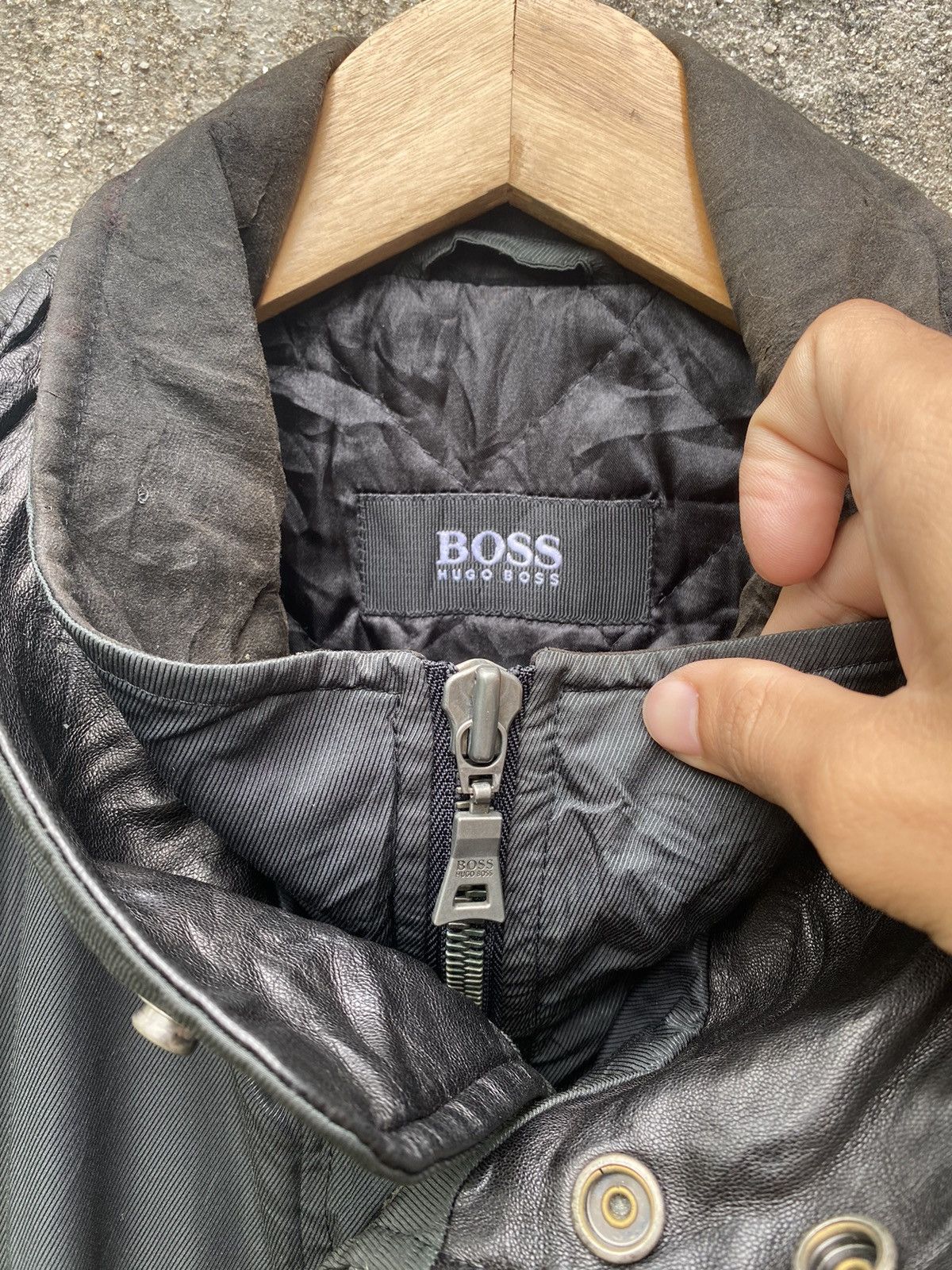 Hugo Boss Waxed Long Island Jacket Double Collar Leather - 8