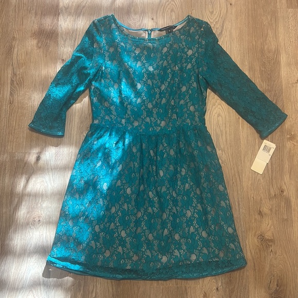 French Connection Lizzie Teal Lace 3/4 Sleeve Dress - 11