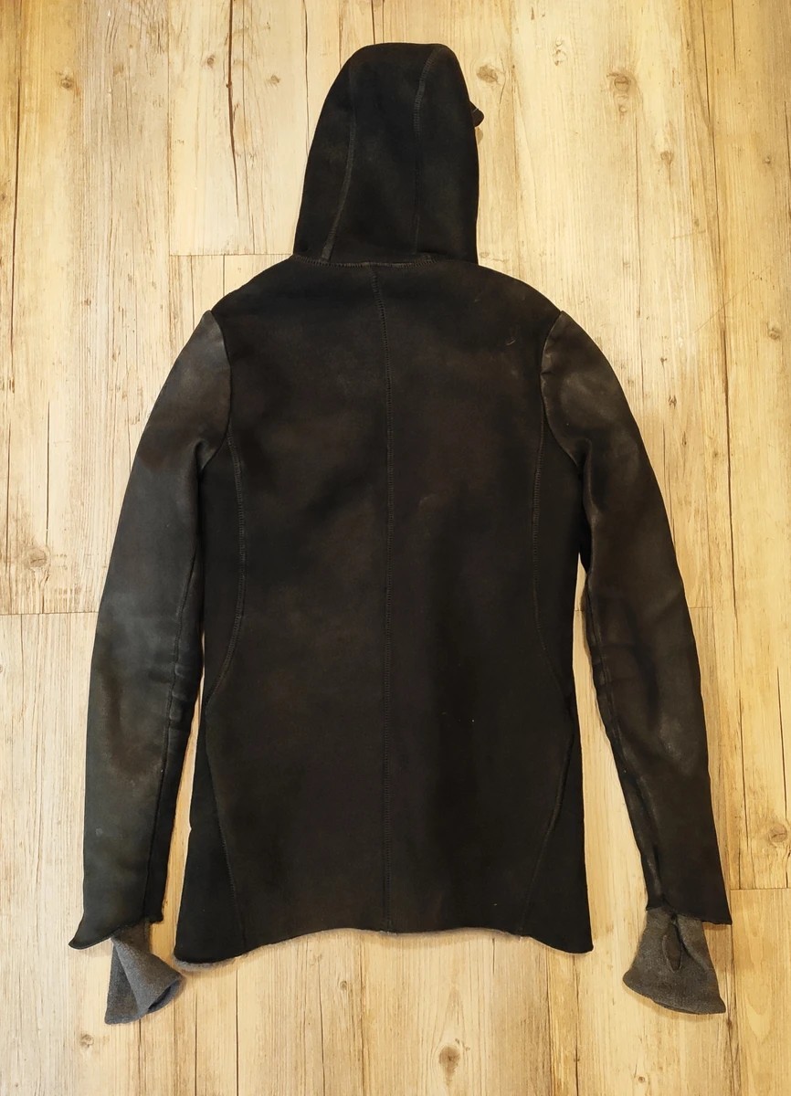 Mixed leather/shearling hooded coat.like Rick Owens - 4
