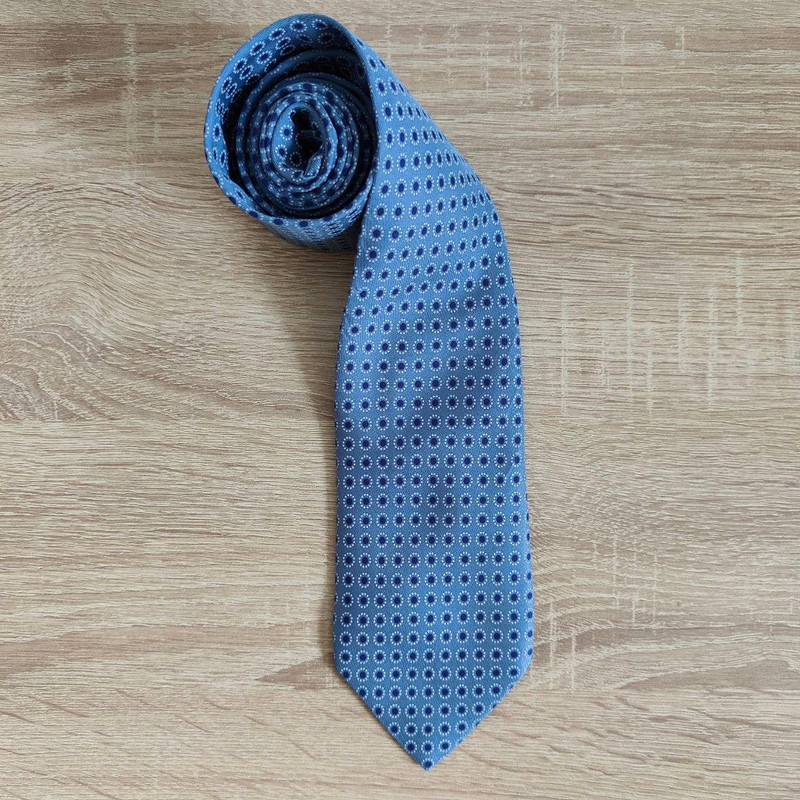 Hermes Paris Silk Tie 5357 OA Geometry Blue - 1