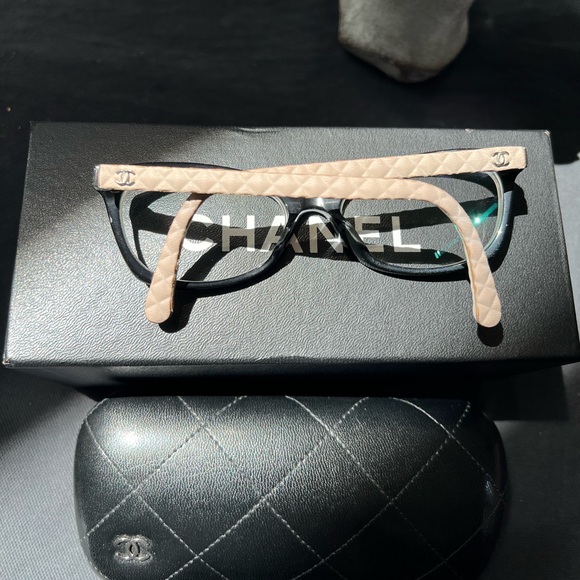 Chanel 3287-Q 817 Eyeglasses Glasses Black Beige Quilted Logo 54-17-140 EUC - 10