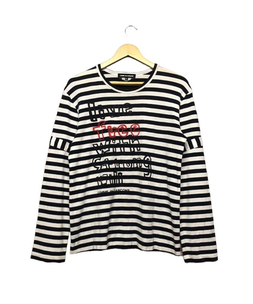 Rare🔥Cdg Poem *Live Free With Strong Wili*Striped Tee - 1