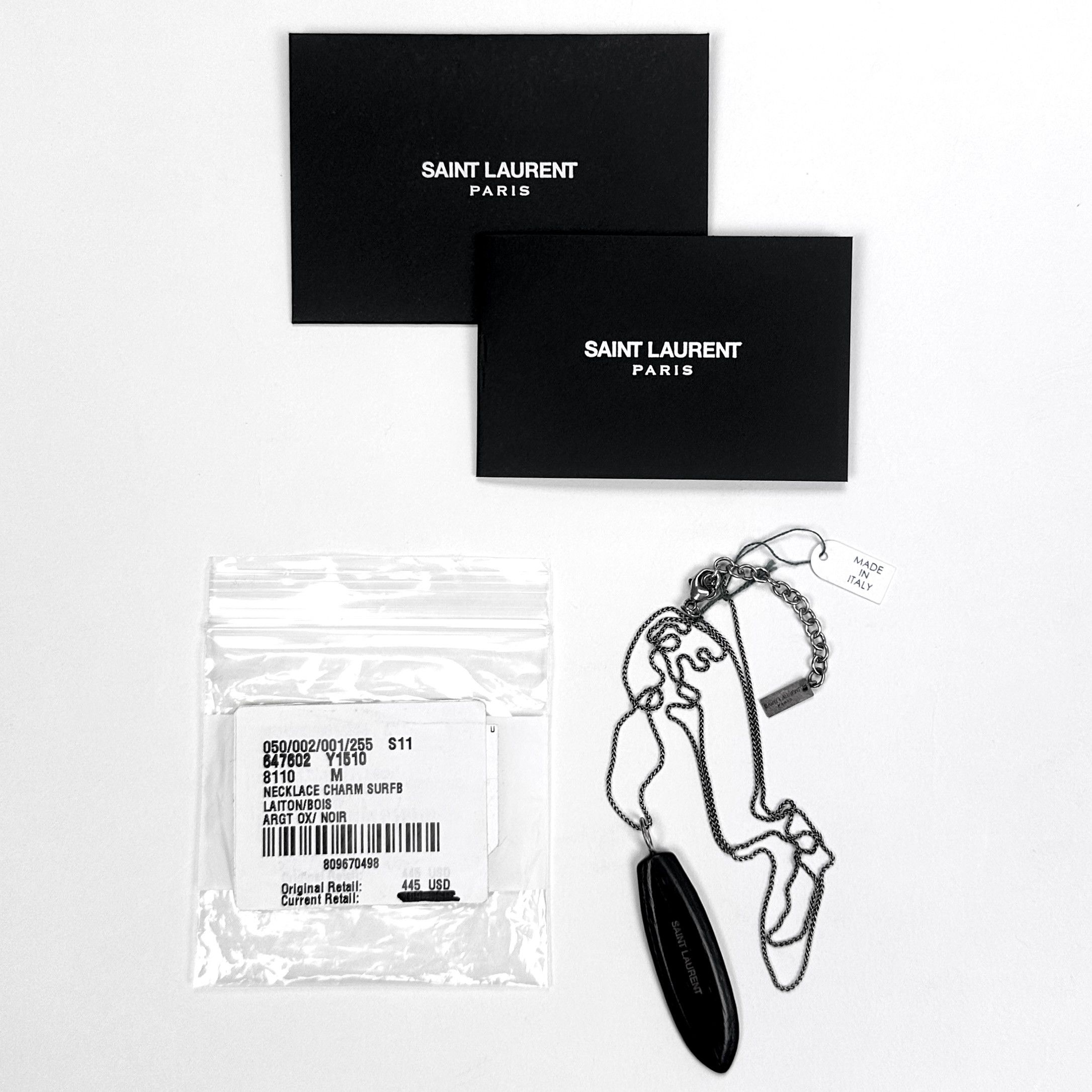 Saint Laurent Wooden Surfboard Logo Pendant Chain Necklace - 2