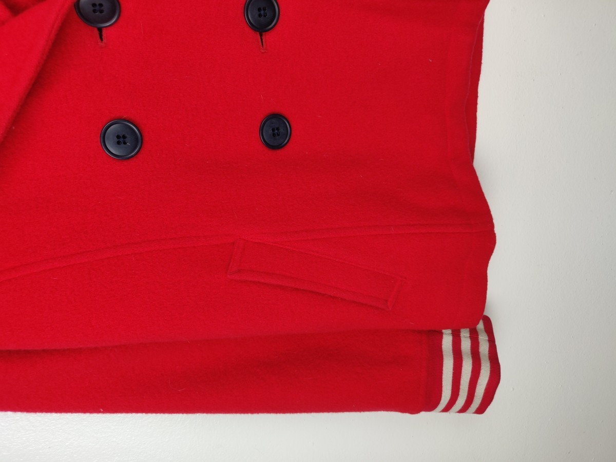 Red Wool Zipper Hoodie Sailor Style Coat Jacket - 4