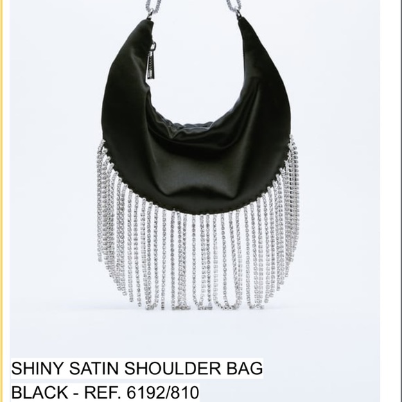 Zara Shiny Satin Rhinestone Shoulder Bag - 1