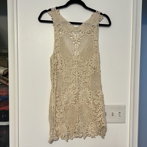 Vintage Havana Sleeveless Crochet Boho Tunic Top Coverup - 2