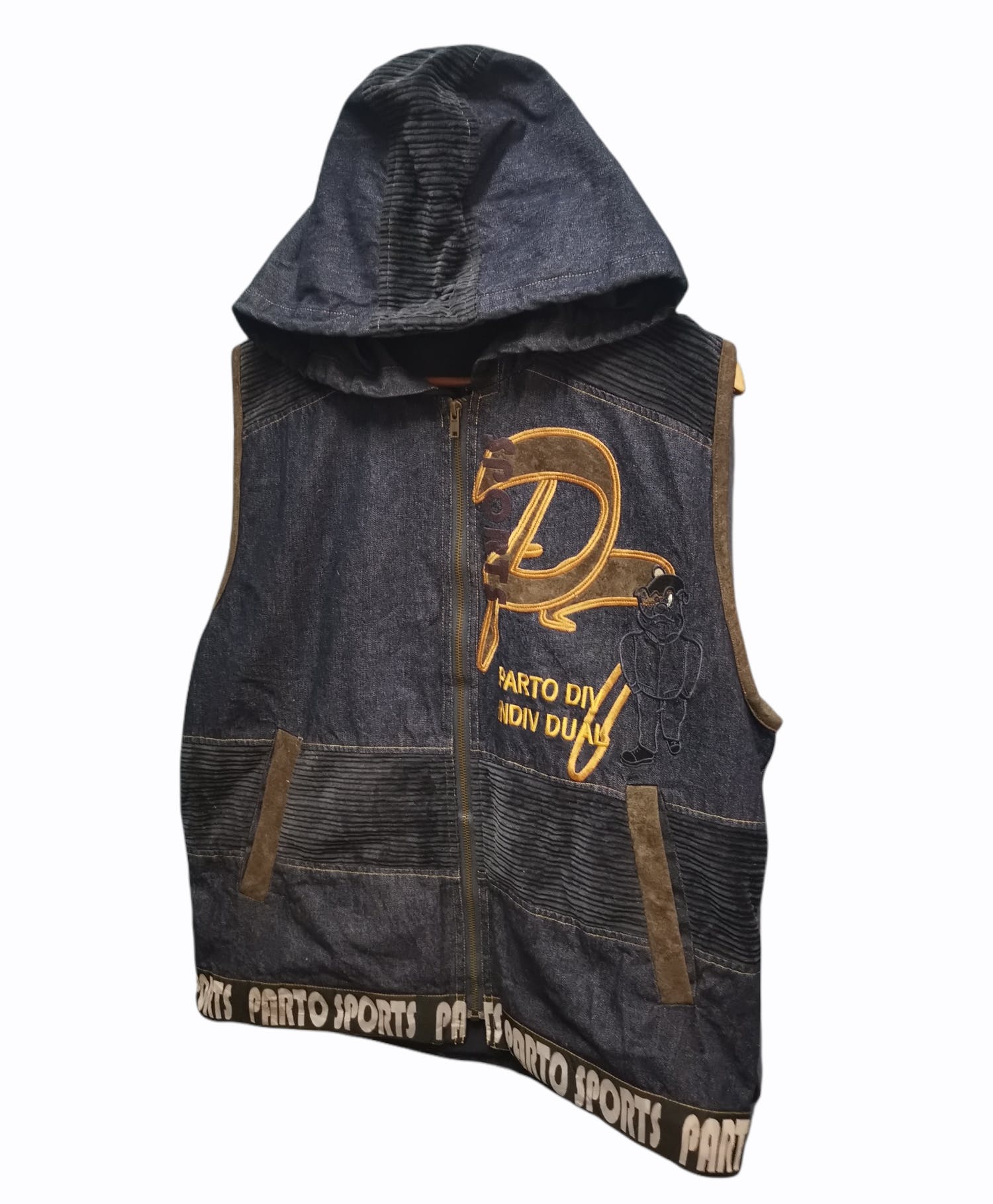 Porto Sports Denim Jacket Sleeveless With Hoodie - 2