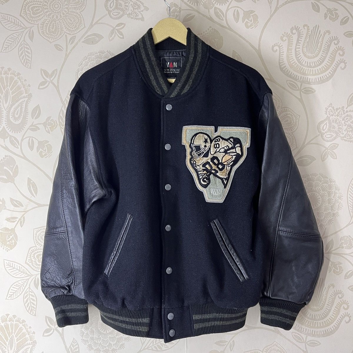 Vintage Quilted Leather Letterman Varsity Jacket By VAN - 1