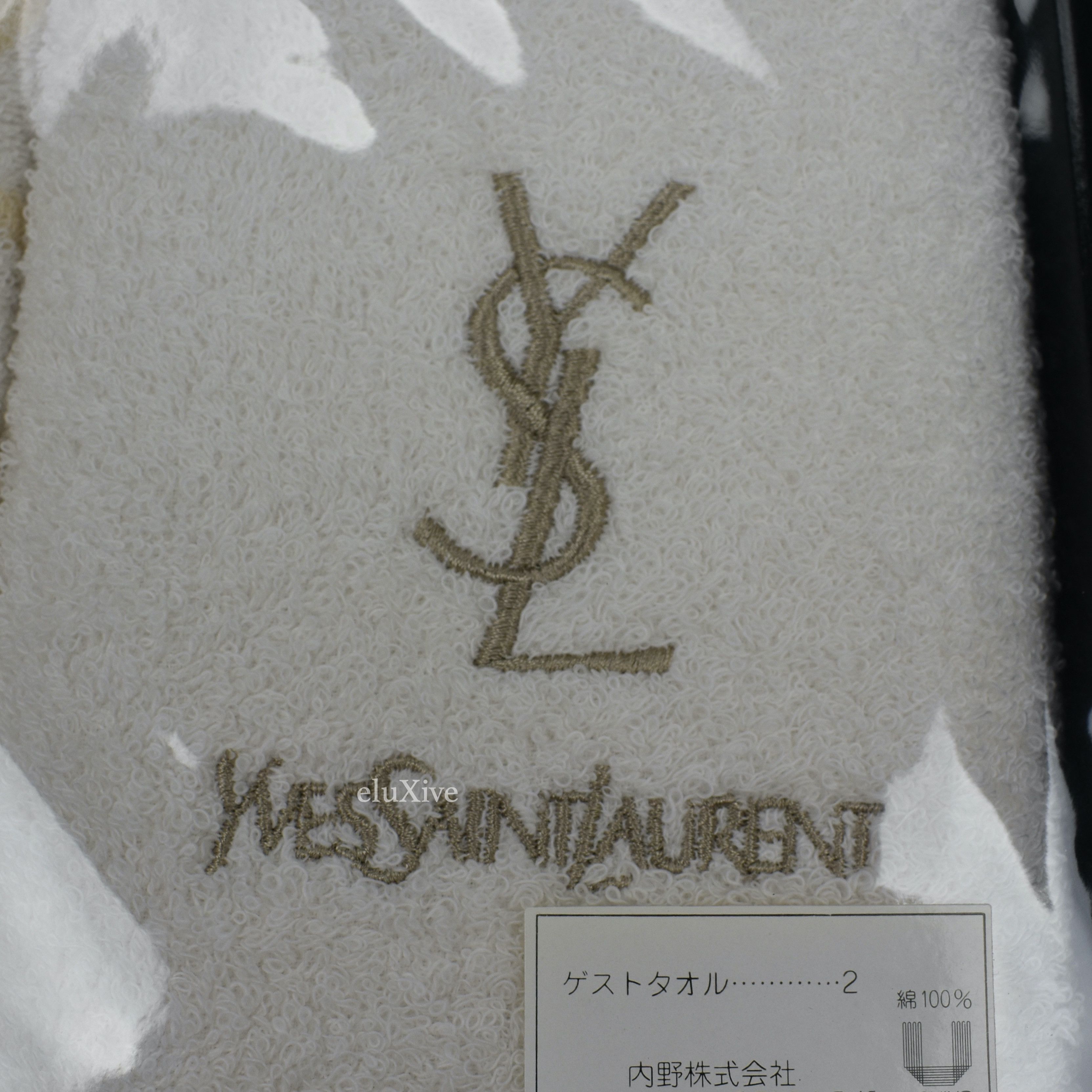 Ivory White Set of 2 YSL Logo Hand Towels (Medium) - 2