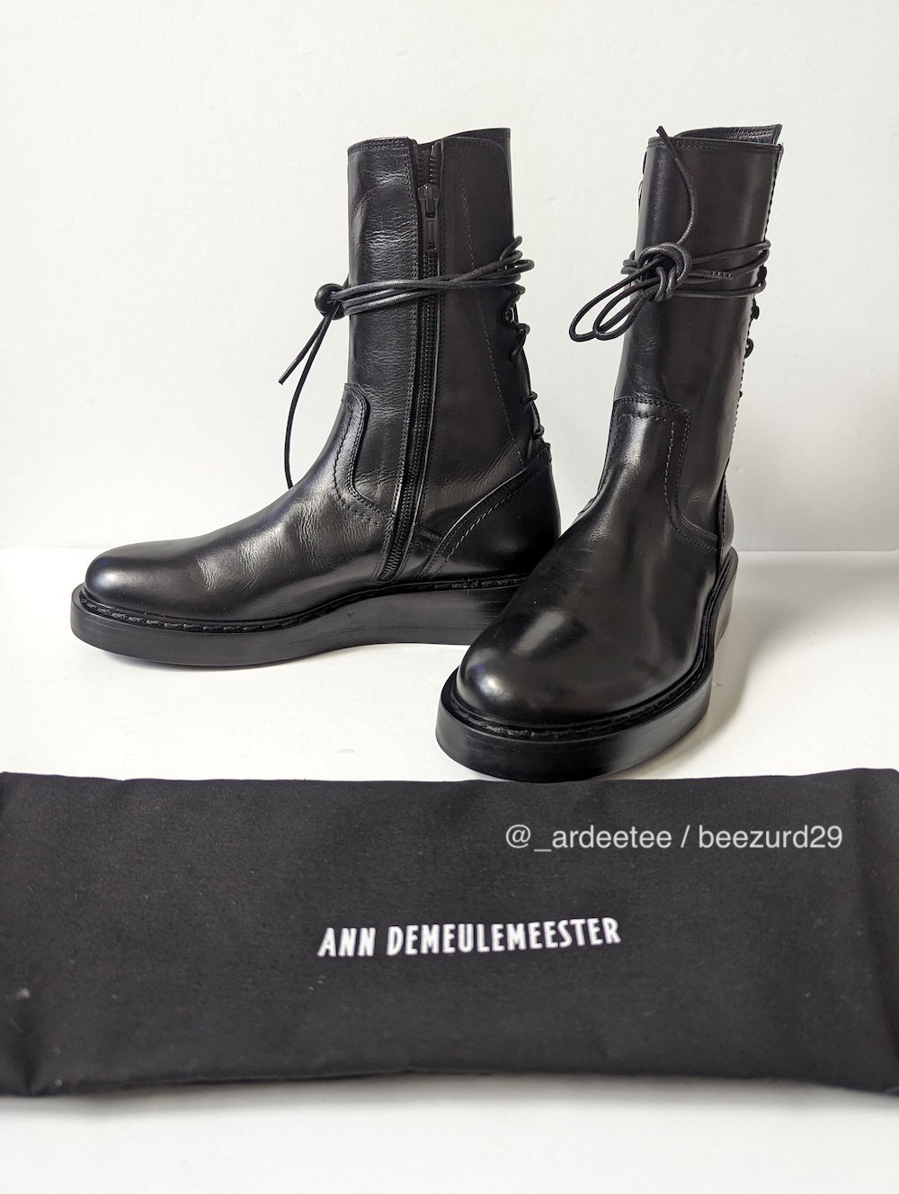Ann Demeulemeester *NEW* BLACK BACK LACE VICTOR BOOTS 40 | ardeetee |  REVERSIBLE