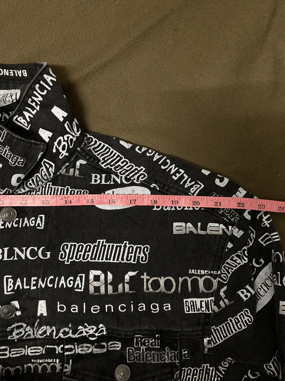 Authentic Balenciaga All Over Logo Printed Denim Jacket - 22