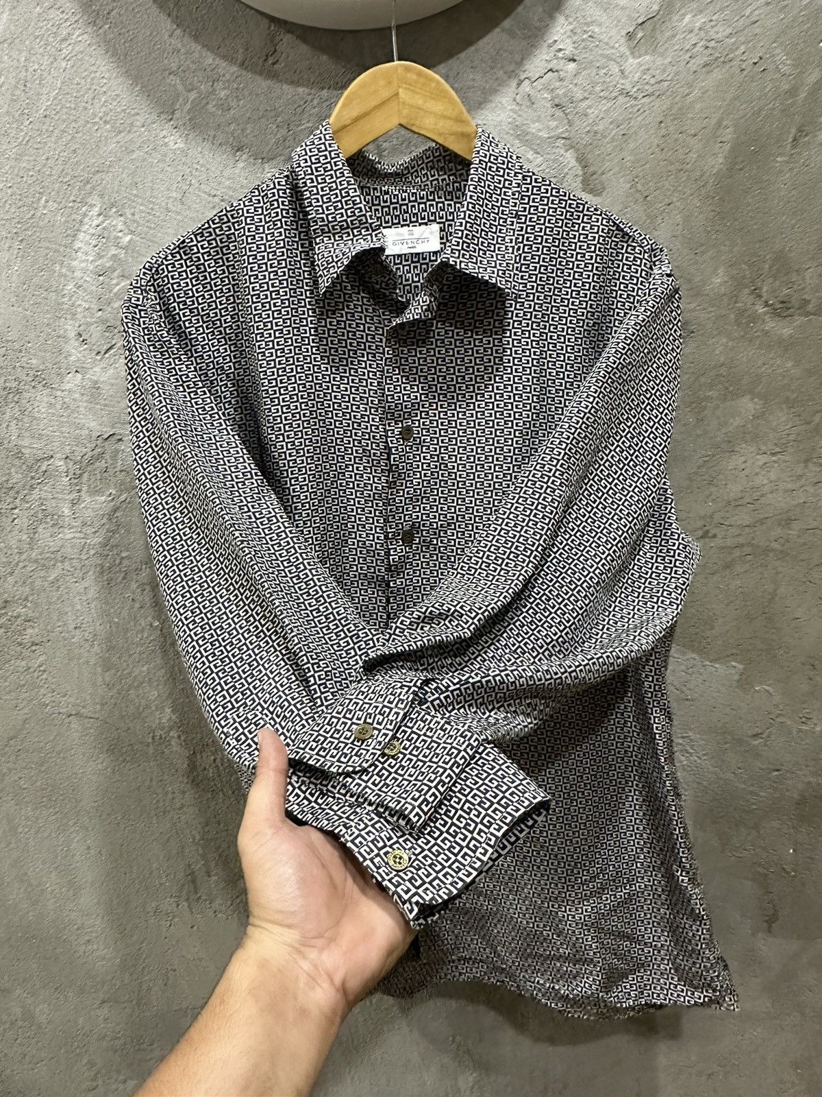 Givenchy Made in Italy Monogram Silk Button Shirt - 16