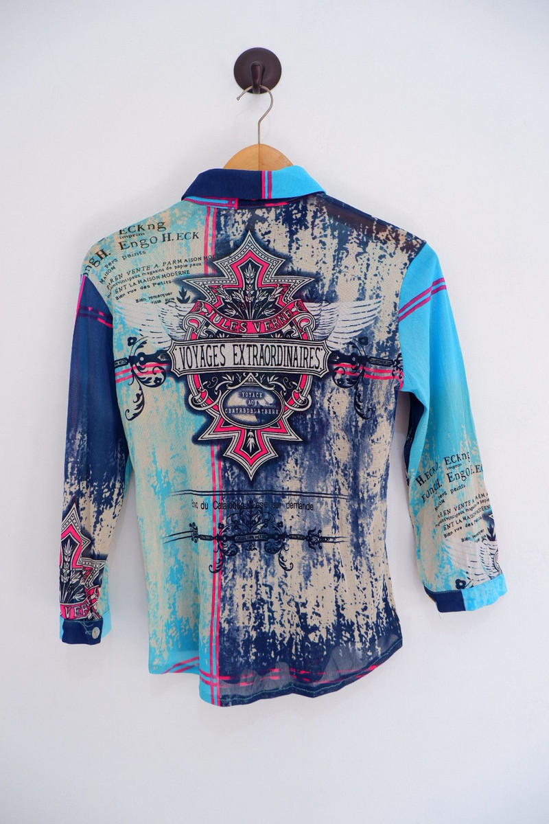 Japanese Brand - Vintage Unknown Brand Printed Mesh Shirt - 1