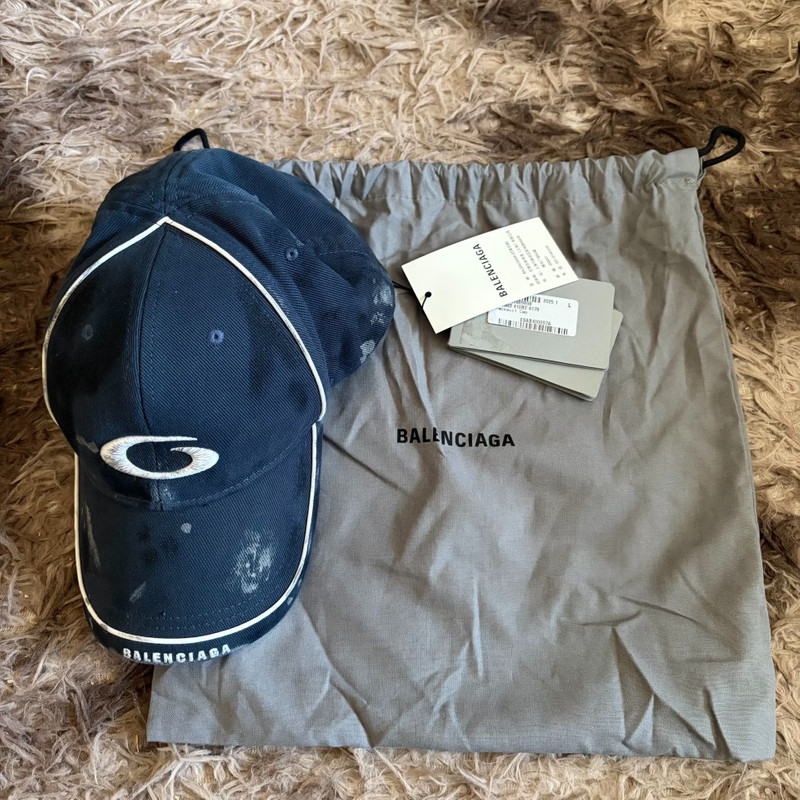 Balenciaga Navy Distressed Tracksuit Baseball Cap - 1