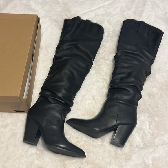 Steve Madden Landy Black Leather Over the Knee Western Boots - 8