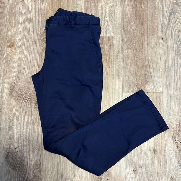 Theory Navy Blue Cotton Ankle Length Straight Leg Trousers - 1