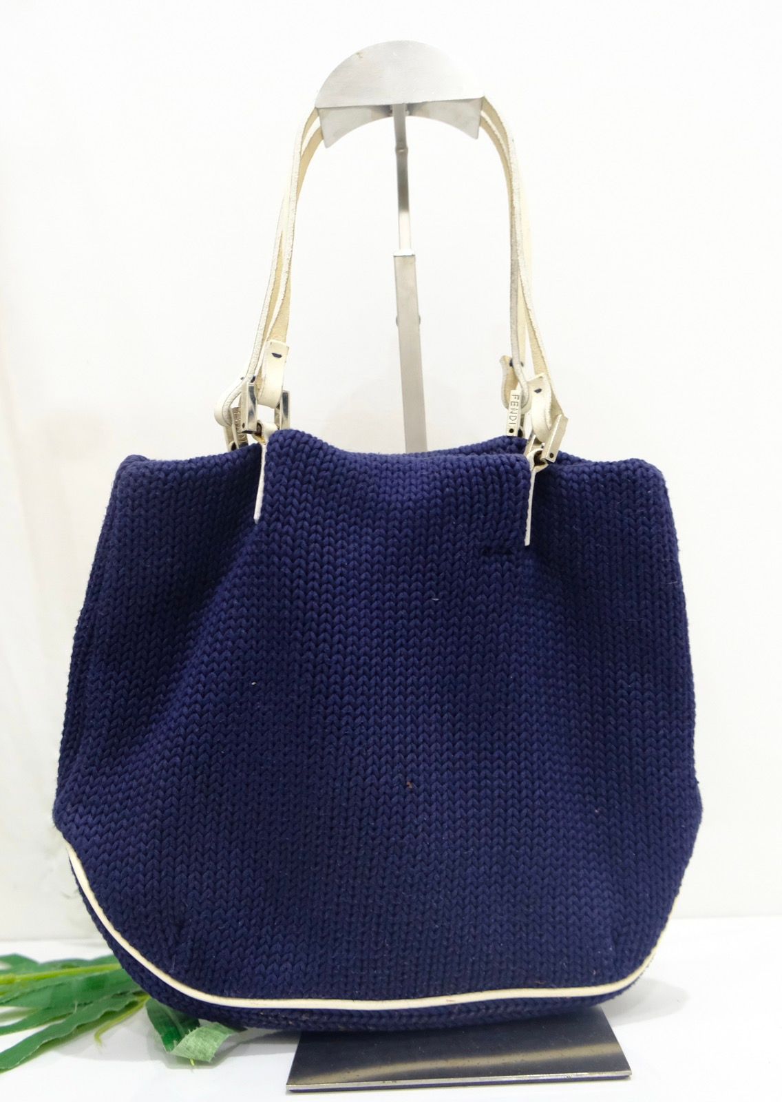 Authentic vintage Fendi navy knitted tote bag - 2