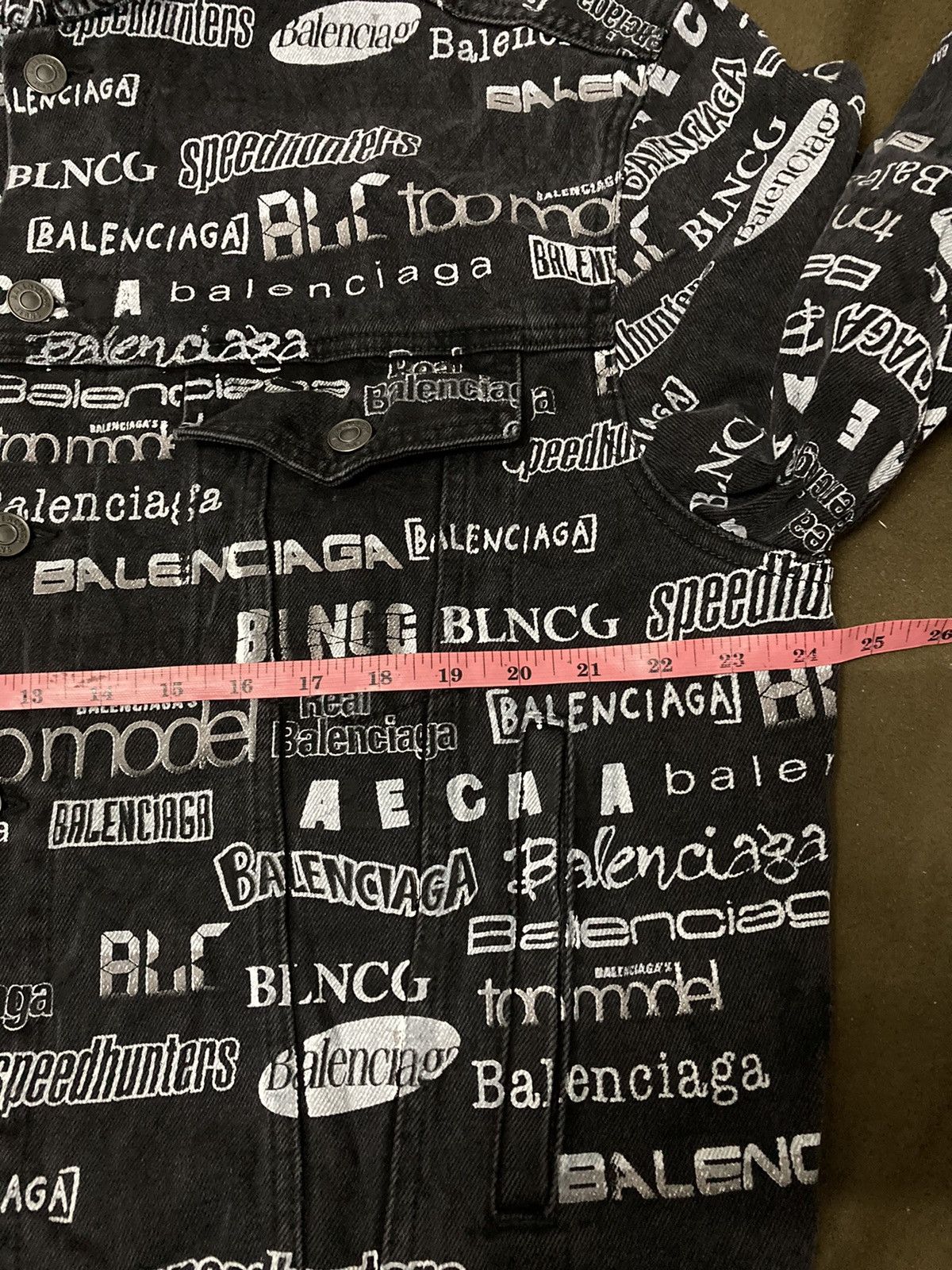 Authentic Balenciaga All Over Logo Printed Denim Jacket - 19