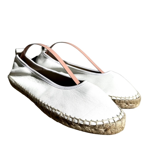 Free People Maya Espadrille Ballet Flats Almond Toe Slip On Leather White 6 - 1