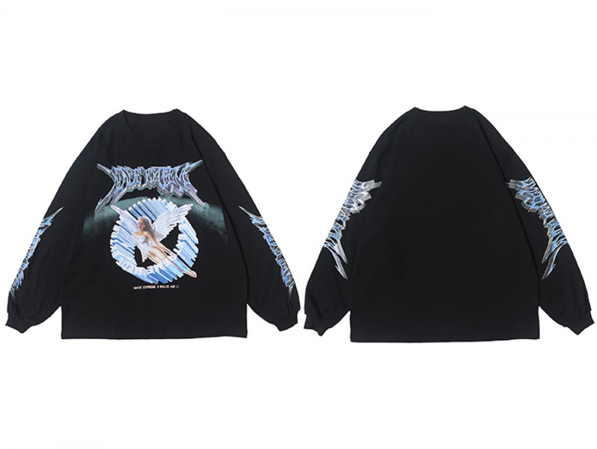 Japanese Brand - Angel big print black crewneck - 3