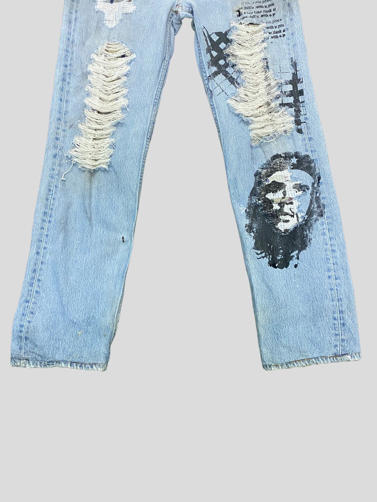 VINTAGE 90s Levi's 501 DISTRESSED CUSTOM CHE QUEVARA DENIM - 3