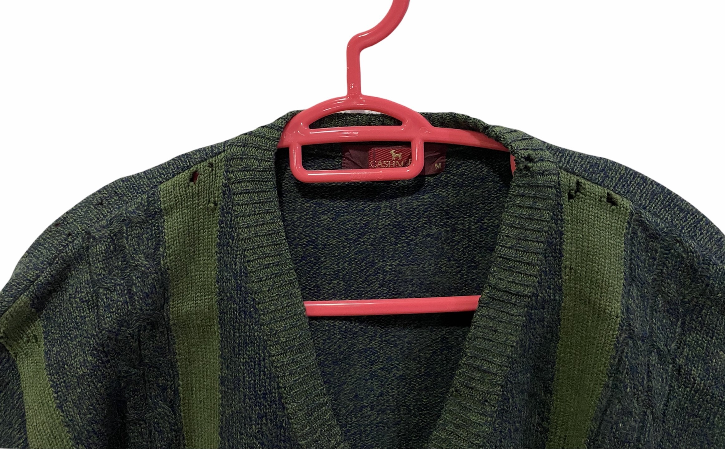 Coloured Cable Knit Sweater - Lecent Cashmere Ripped Sweater Grunge Style Made in Japan - 8