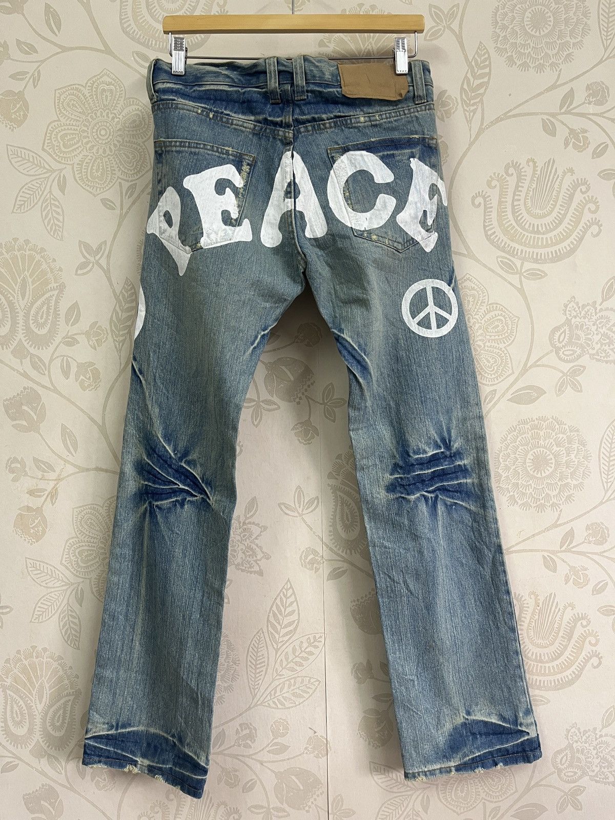 Distressed Hippies Peace Vintage Japan Jeans Acid Wash 30X32 - 1