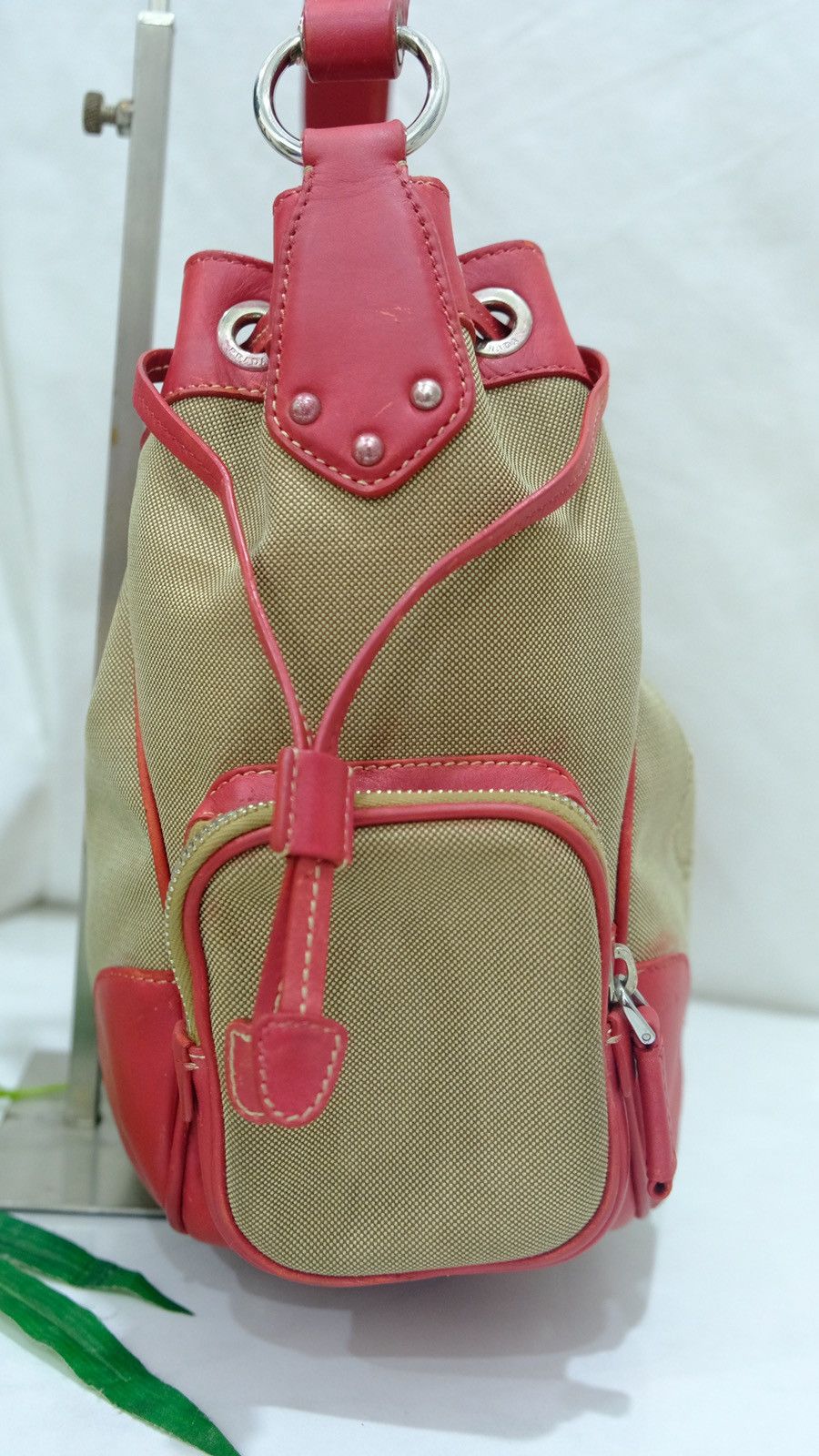 Authentic Prada Jacquard canvas red leather handbag - 6