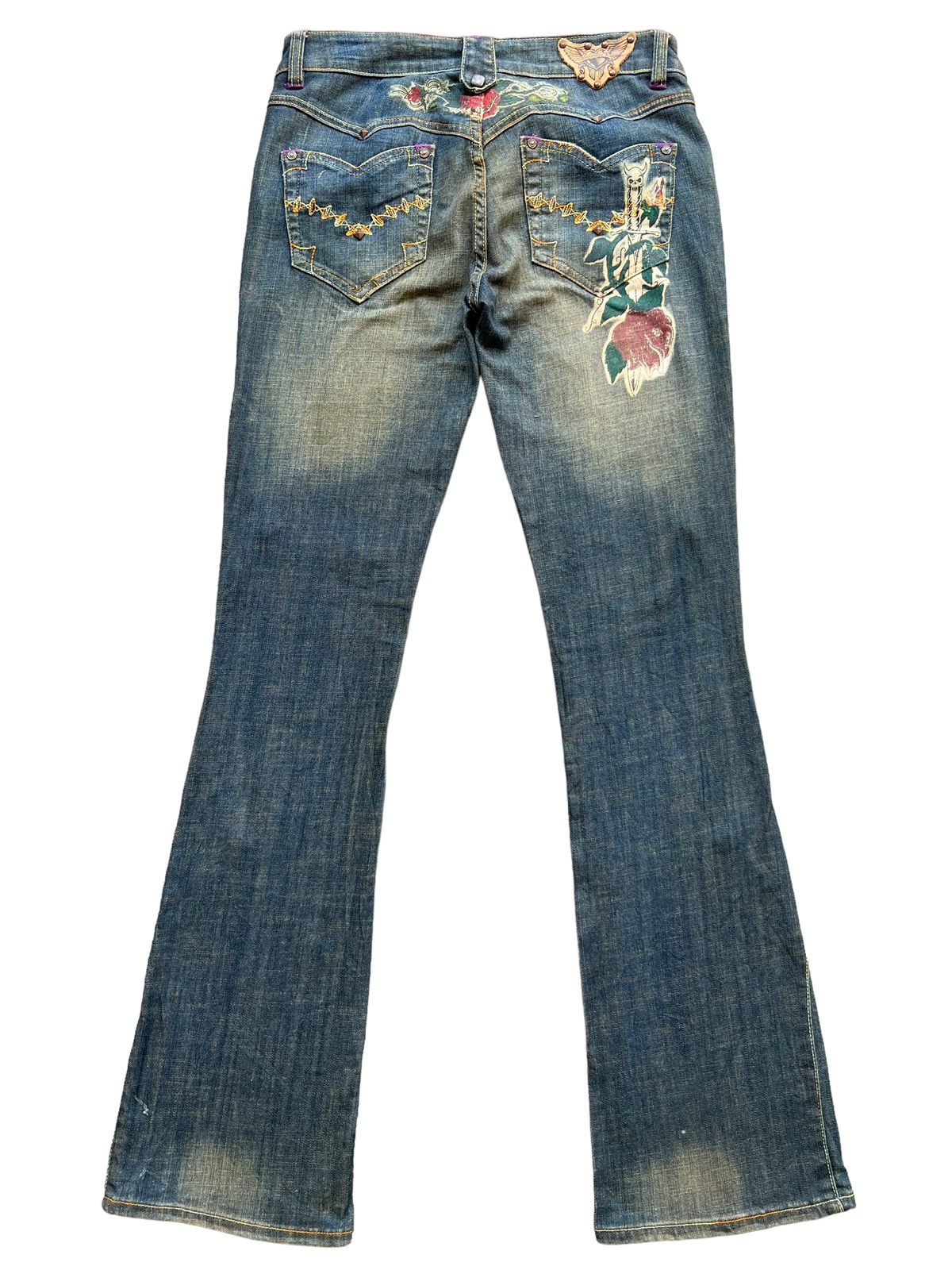 Archival Clothing - Vintage Gotchic Bones Mudwash Punk Flare Denim Jeans 28x33 - 3