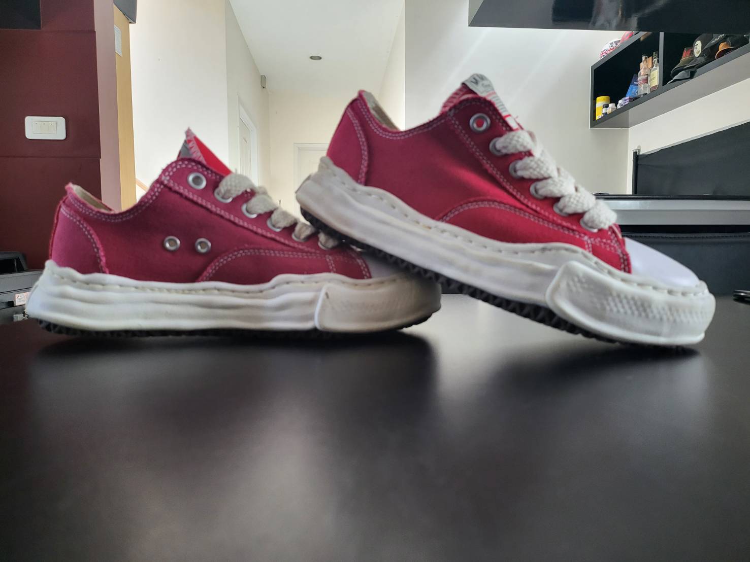 MIHARAYASUHIRO RED OVER-DYED OG SOLE PETERSON SNEAKERS - 5