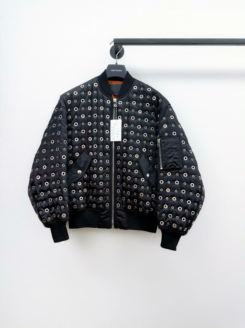Alexander Wang Leather Trimmed Eyelet Embellished Bomber Jacket  - 1