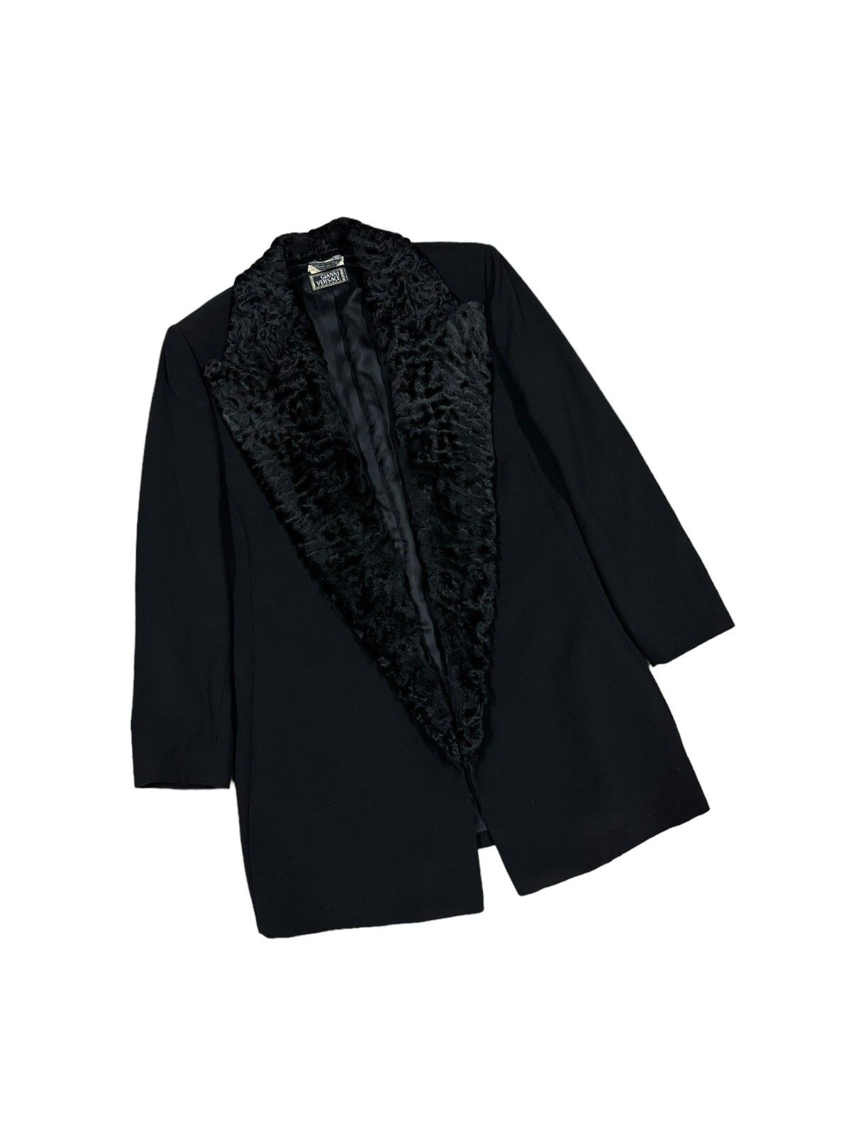 Vtg🔥Authentic Gianni Versace Faux Fur Trim Button Less Coat - 10