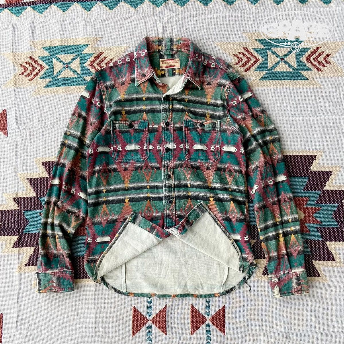 BEAMS Aztec Long Sleeve Button Up Shirt Navajo - 1