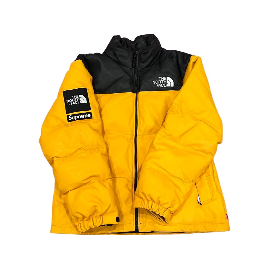 Yellow leather nuptse puffer jacket - 1