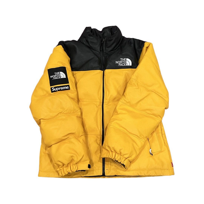 Yellow leather nuptse puffer jacket - 1