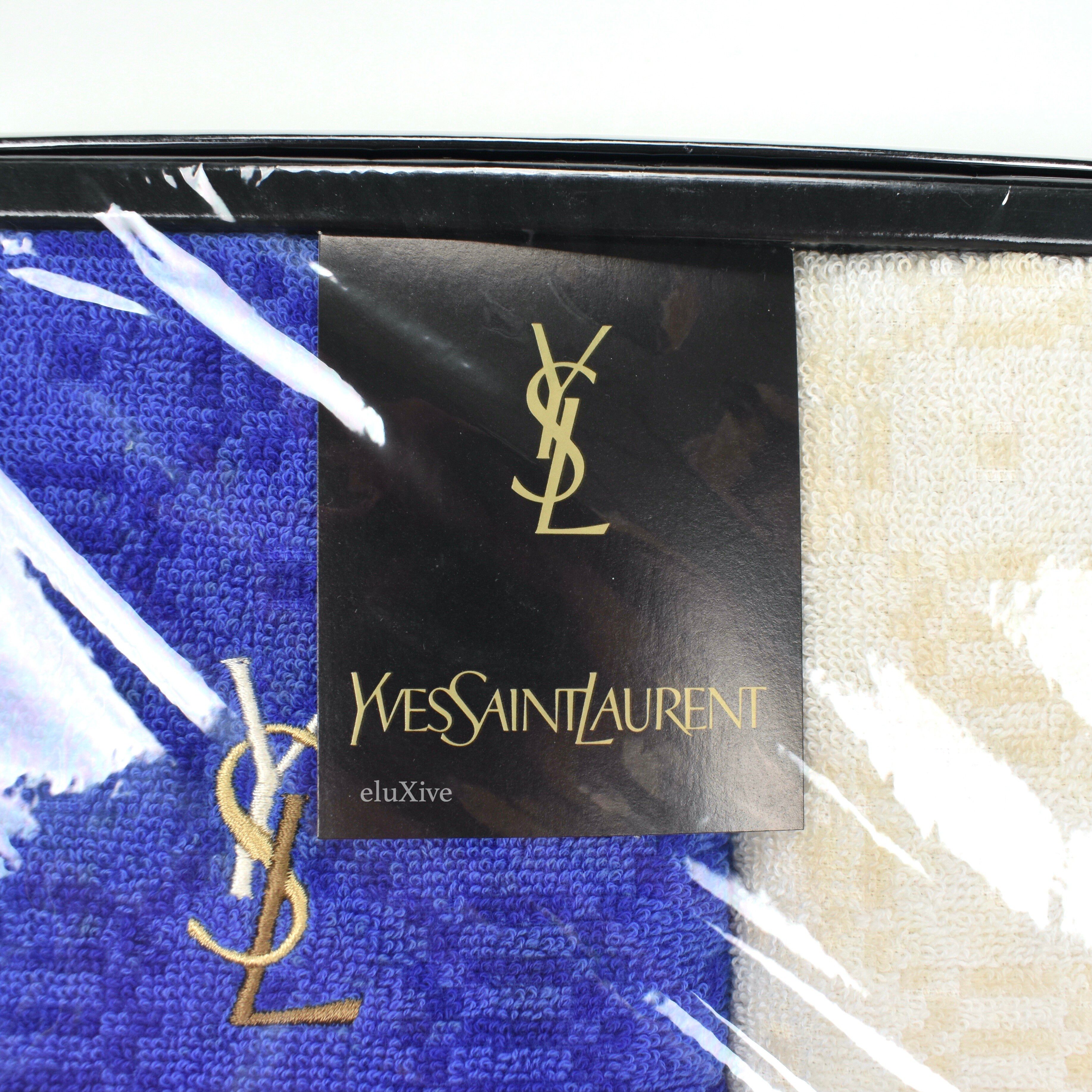 Yves Saint Laurent Ivory/Blue Set of 2 YSL Logo Hand Towels - 2