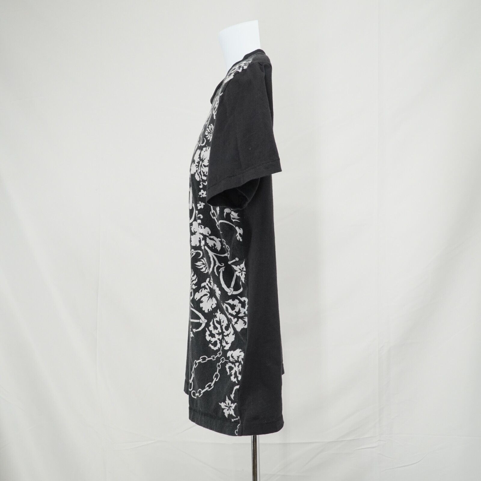 Black White Printed Shirt Floral Chains Anchor Hawaiian Tee - 5