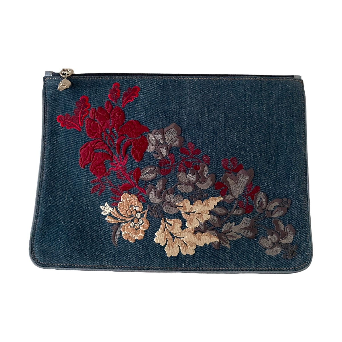 Alexander McQueen Floral Embroidered Denim Clutch - 2