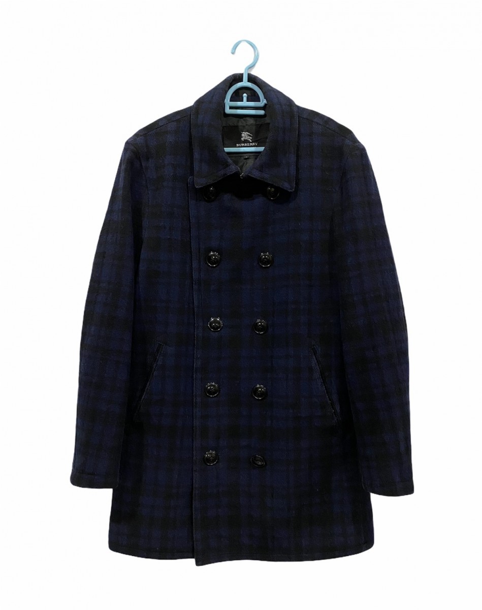 Burberry Black Label Double Breasted Checked Wool Coat Jacket - 2