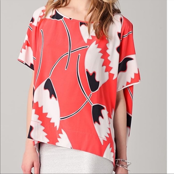 Diane Von Furstenberg - DVF New Hanky Silk Top in African Tulip Deep Coral - 2