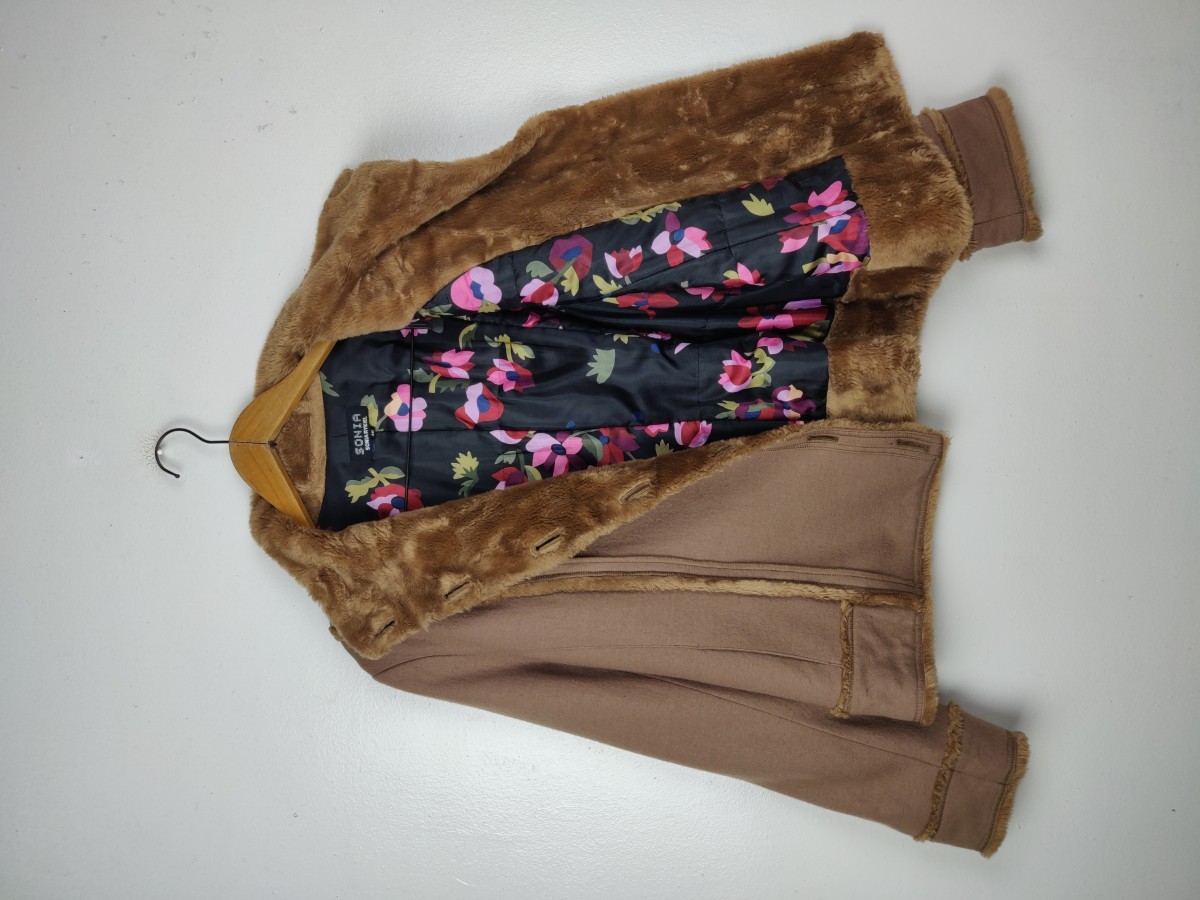 Designer - Floral Fur Jacket Wool Retro Coat - 8