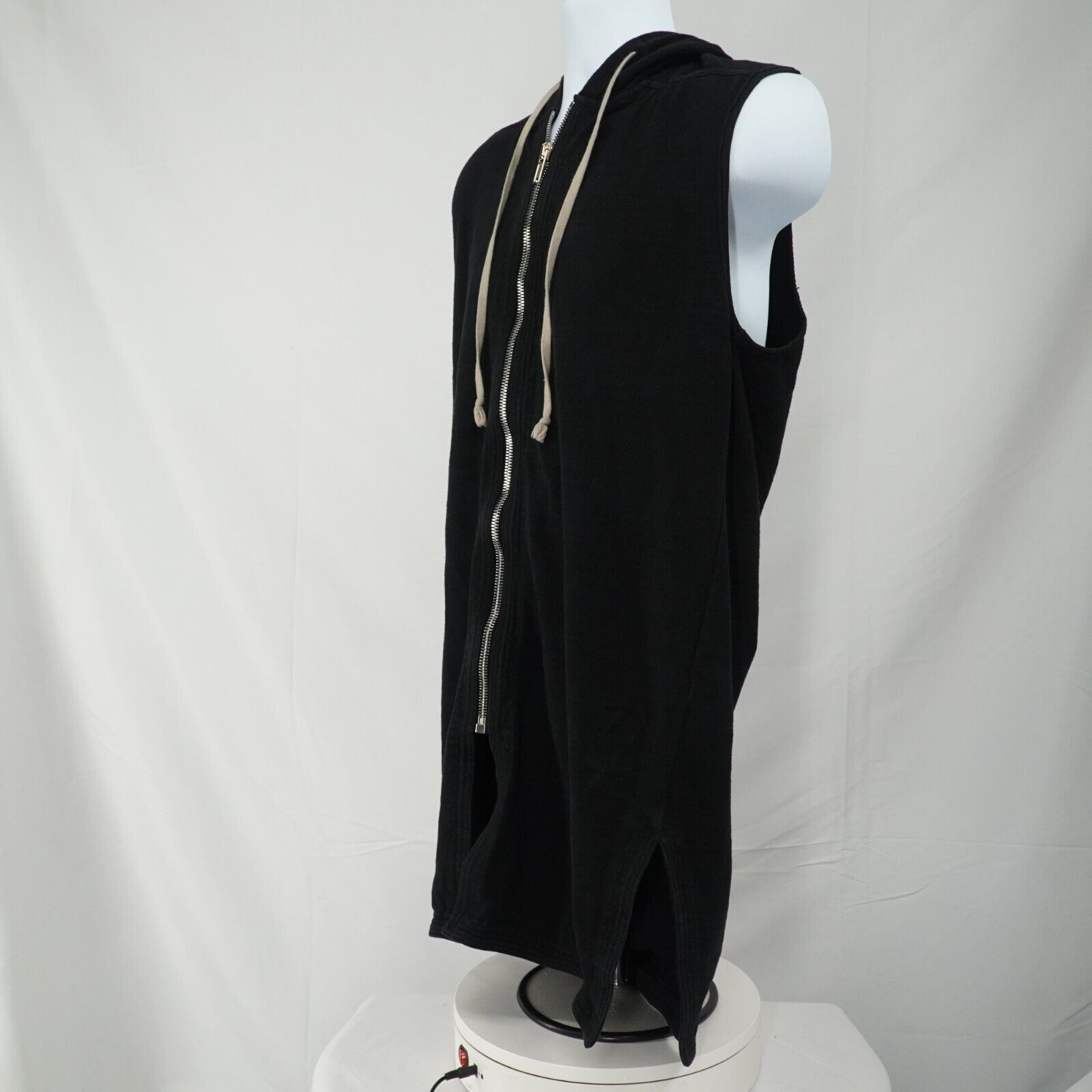 Black Zip Up Sleeveless Jacket Hoodie Cotton - Medium - 9