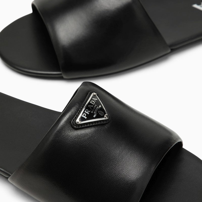 Leather Logo Flat Slide Sandals - 5