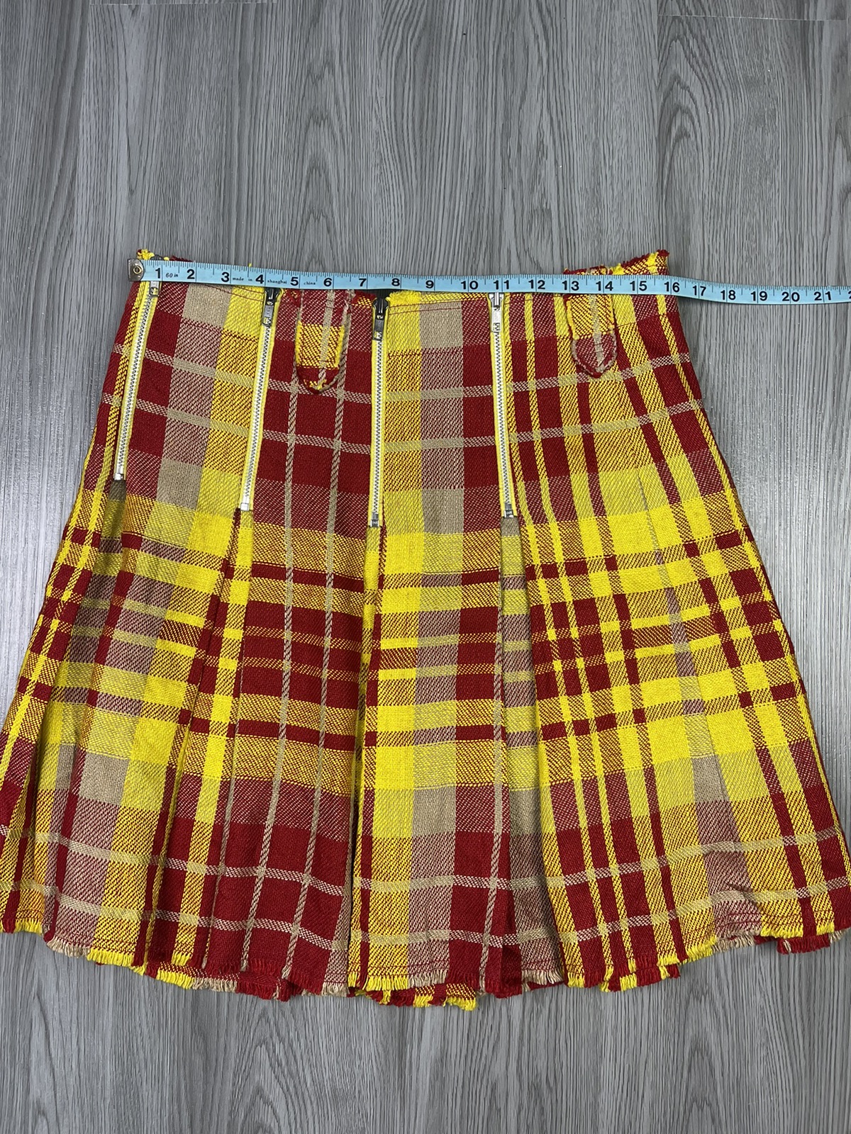 Japanese Brand - Vetement DHL colorway Plaid Pleated Multi Zipper Skirt - 10