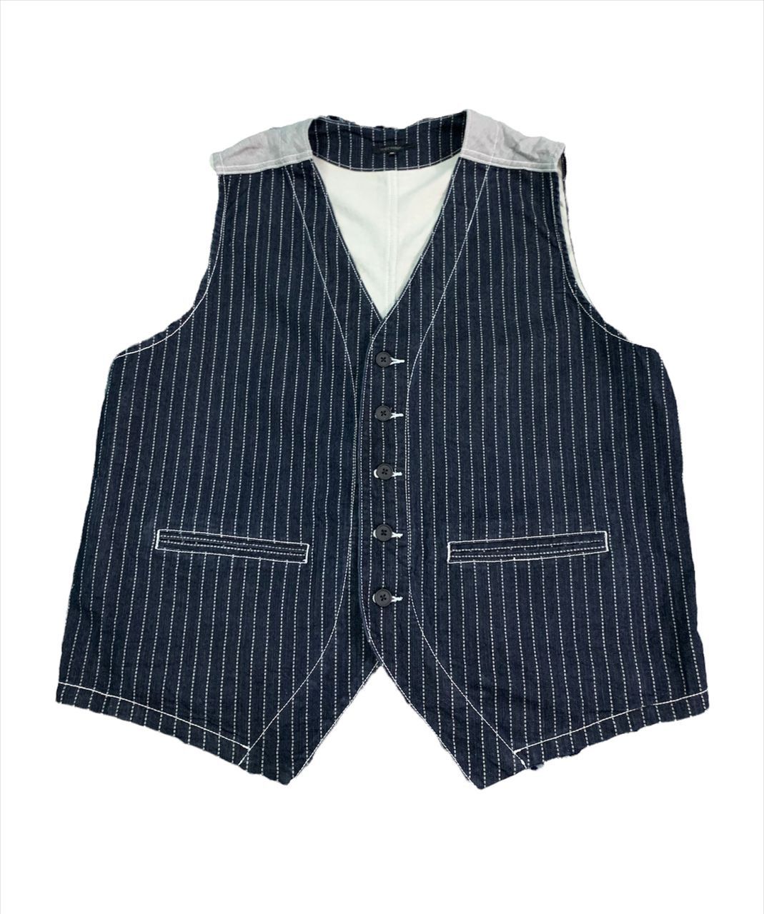 Japanese Brand Root Three Wabash Stripes Indigo Vest - 1