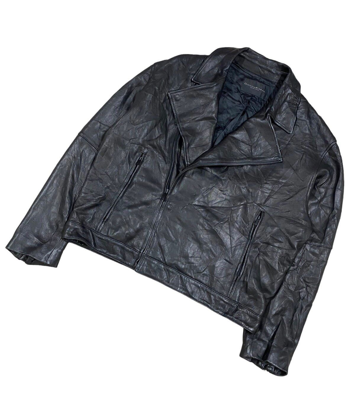 Vtg🌑Donna Karan New York Double Collar Leather Jacket - 10