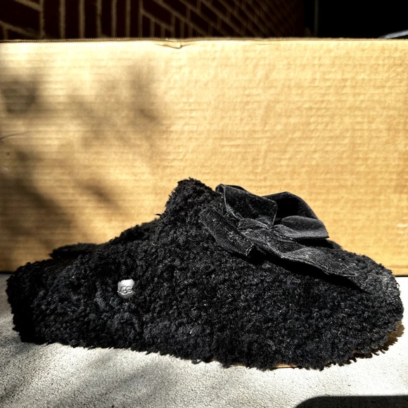 UGG Addison Velvet Bow Slippers Comfort Cozy Fur Shearling Slip On Black 10 - 3