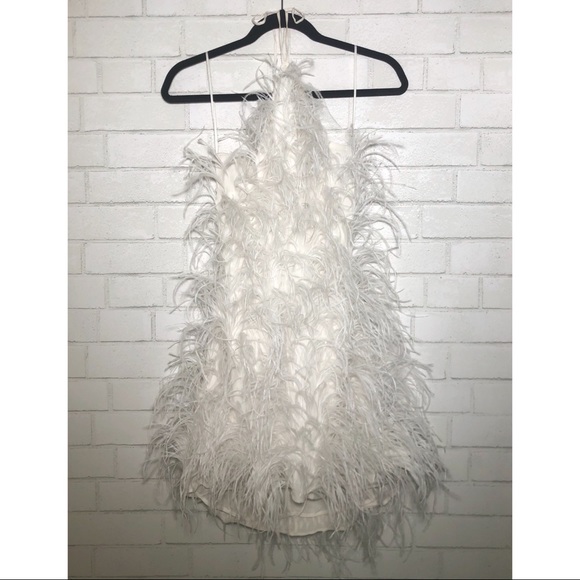 Cult Gaia Valé Ostrich Feather Halter Mini Dress - 8