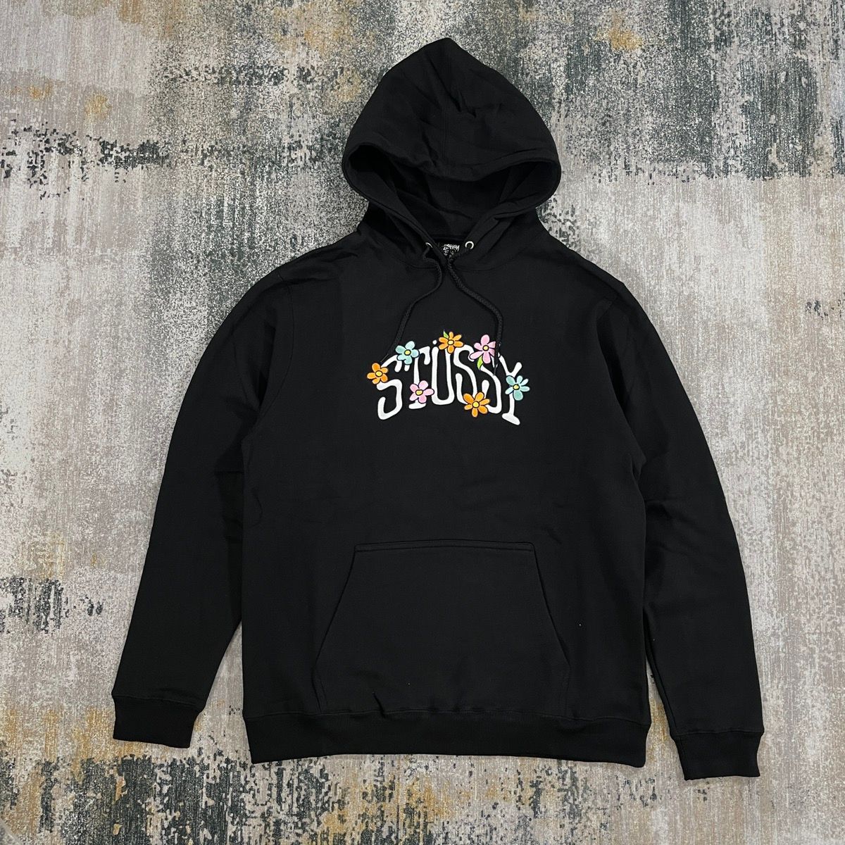 STUSSY FLORAL HOODIE BLACK // MEDIUM