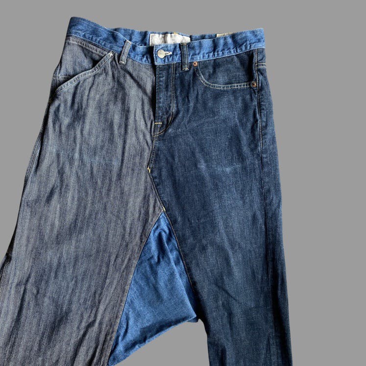 SS13 Runway Drop Crotch Asymmetric Two tone Jeans - 5